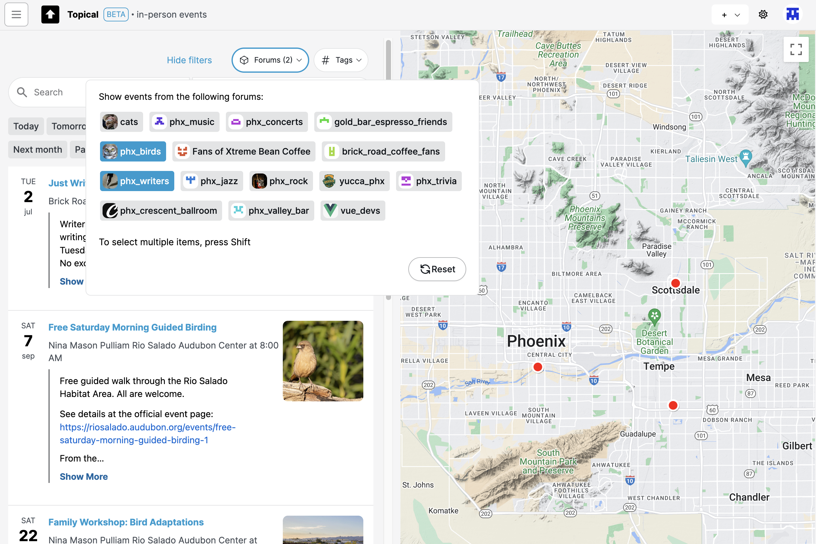 Filtering map by multiple forums